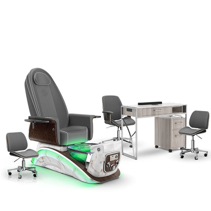 Graphite-White Moonstone-Hazel Lexor Mystique Pedicure Chair and Matching Nail Table Set