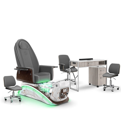 Graphite-White Moonstone-Hazel Lexor Mystique Pedicure Chair with Thera-Mist and Matching Nail Table Set