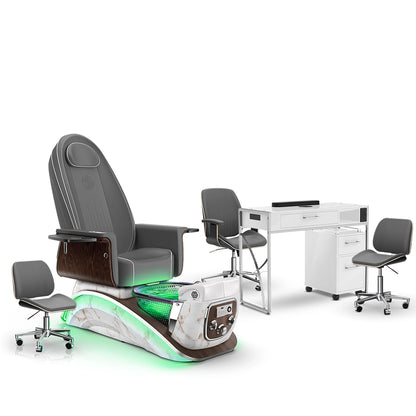 Graphite-White Moonstone-White Lexor Mystique Pedicure Chair and Matching Nail Table Set