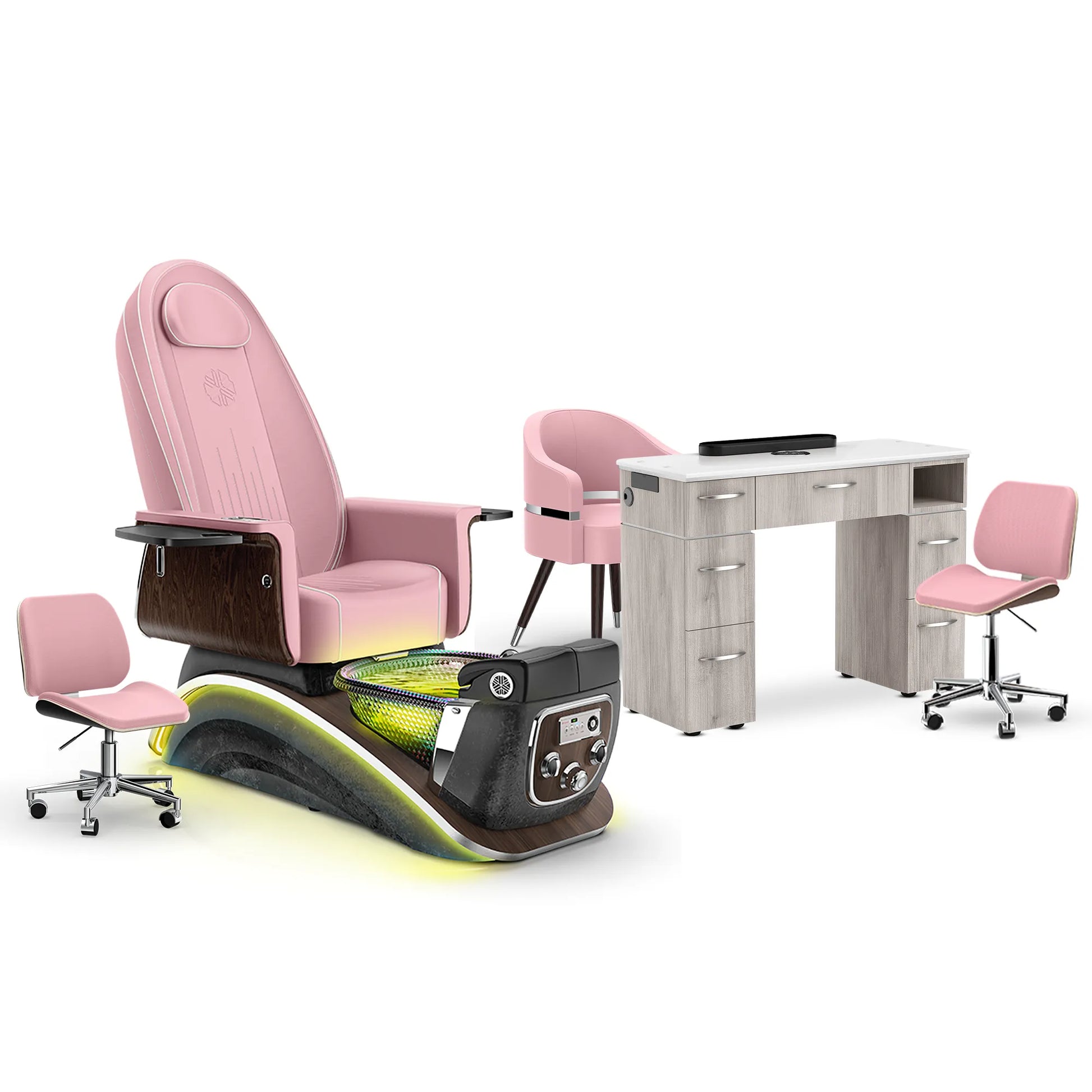 Ice Pink-Black Moonstone-Hazel Lexor Mystique Pedicure Chair and Matching Nail Table Set