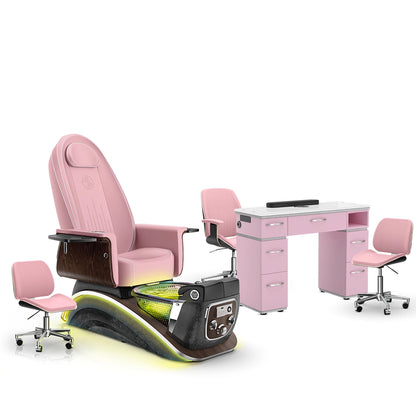 Ice Pink-Black Moonstone-Pink Lexor Mystique Pedicure Chair and Matching Nail Table Set