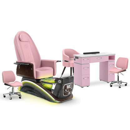 Ice Pink-Black Moonstone-Pink Lexor Mystique Pedicure Chair and Matching Nail Table Set