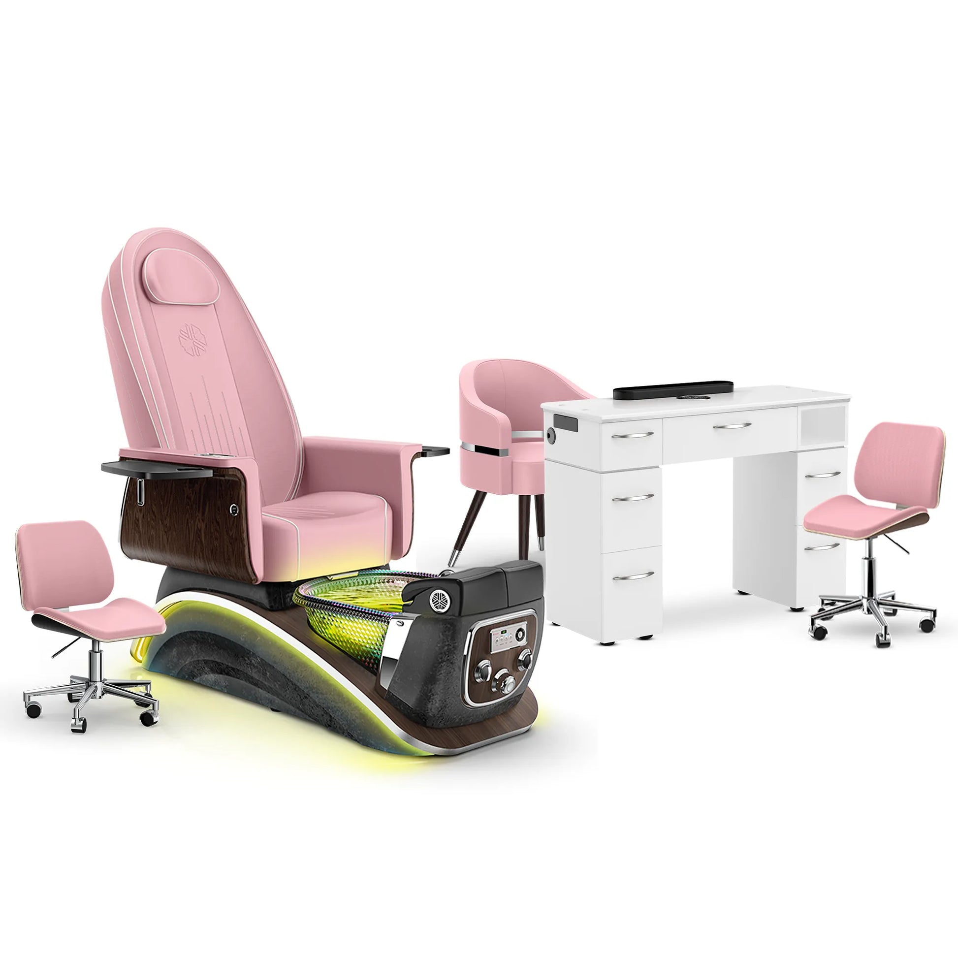 Ice Pink-Black Moonstone-White Lexor Mystique Pedicure Chair and Matching Nail Table Set