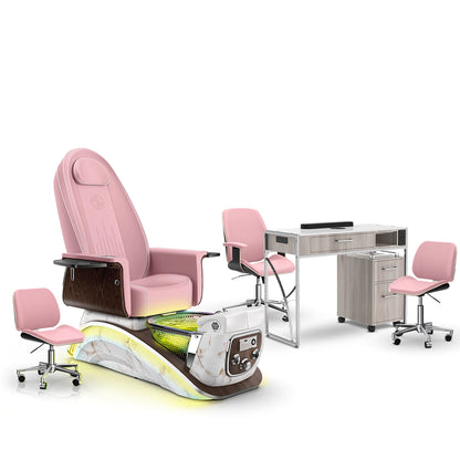 Ice Pink-White Moonstone-Hazel Lexor Mystique Pedicure Chair and Matching Nail Table Set