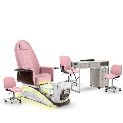 Ice Pink-White Moonstone-Hazel Lexor Mystique Pedicure Chair with Thera-Mist and Matching Nail Table Set