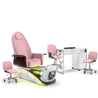 Ice Pink-White Moonstone-White Lexor Mystique Pedicure Chair and Matching Nail Table Set
