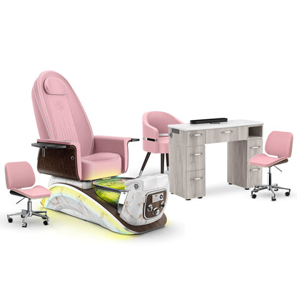 Ice Pink-White Moonstone-Hazel Lexor Mystique Pedicure Chair and Matching Nail Table Set
