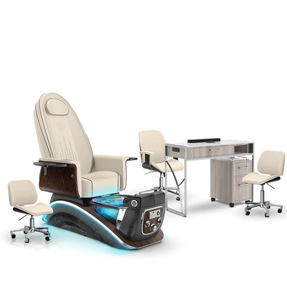 Ivory-Black Moonstone-Hazel Lexor Mystique Pedicure Chair and Matching Nail Table Set