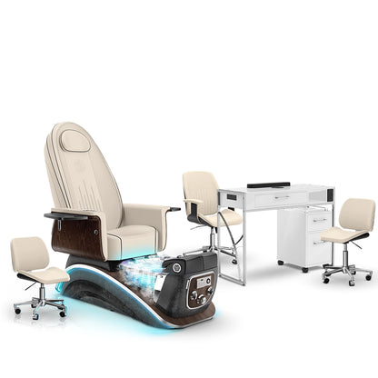 Ivory-Black Moonstone-White Lexor Mystique Pedicure Chair with Thera-Mist and Matching Nail Table Set