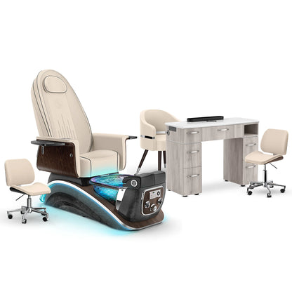 Ivory-Black Moonstone-Hazel Lexor Mystique Pedicure Chair and Matching Nail Table Set