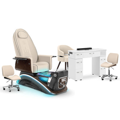 Ivory-Black Moonstone-White Lexor Mystique Pedicure Chair and Matching Nail Table Set