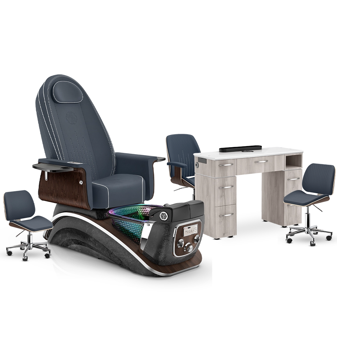 Midnight-Dark Moonstone-Hazel Lexor Mystique Pedicure Chair and Matching Nail Table Set
