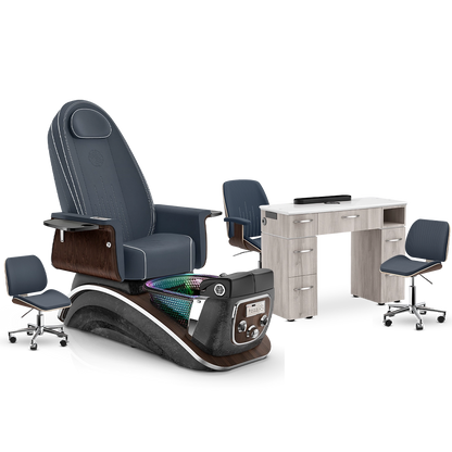 Midnight-Dark Moonstone-Hazel Lexor Mystique Pedicure Chair and Matching Nail Table Set