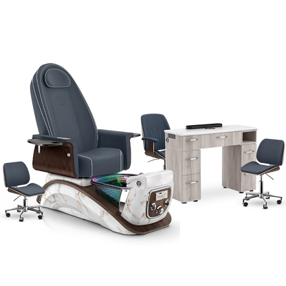 Midnight-White Moonstone-Hazel Lexor Mystique Pedicure Chair and Matching Nail Table Set
