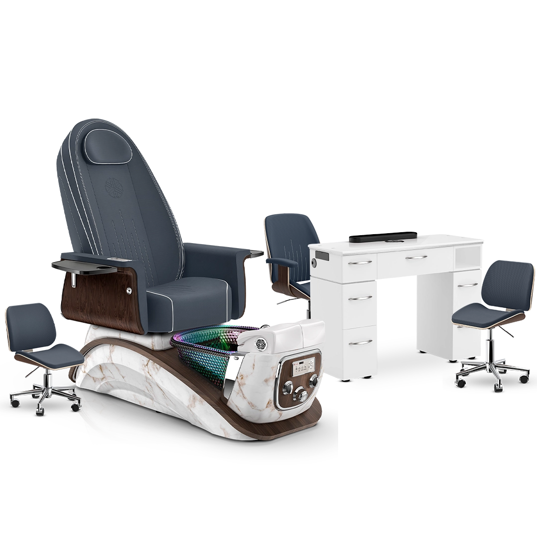 Midnight-White Moonstone-White Lexor Mystique Pedicure Chair and Matching Nail Table Set