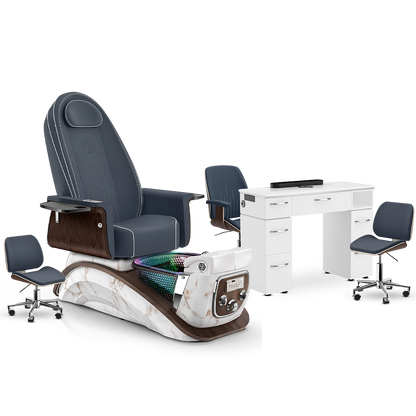 Midnight-White Moonstone-White Lexor Mystique Pedicure Chair and Matching Nail Table Set