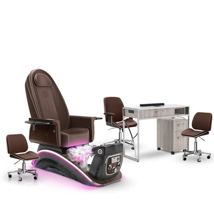 Mocha-Black Moonstone-Hazel Lexor Mystique Pedicure Chair with Thera-Mist and Matching Nail Table Set