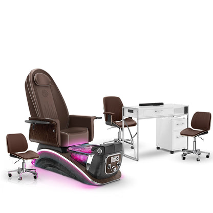 Mocha-Black Moonstone-White Lexor Mystique Pedicure Chair and Matching Nail Table Set