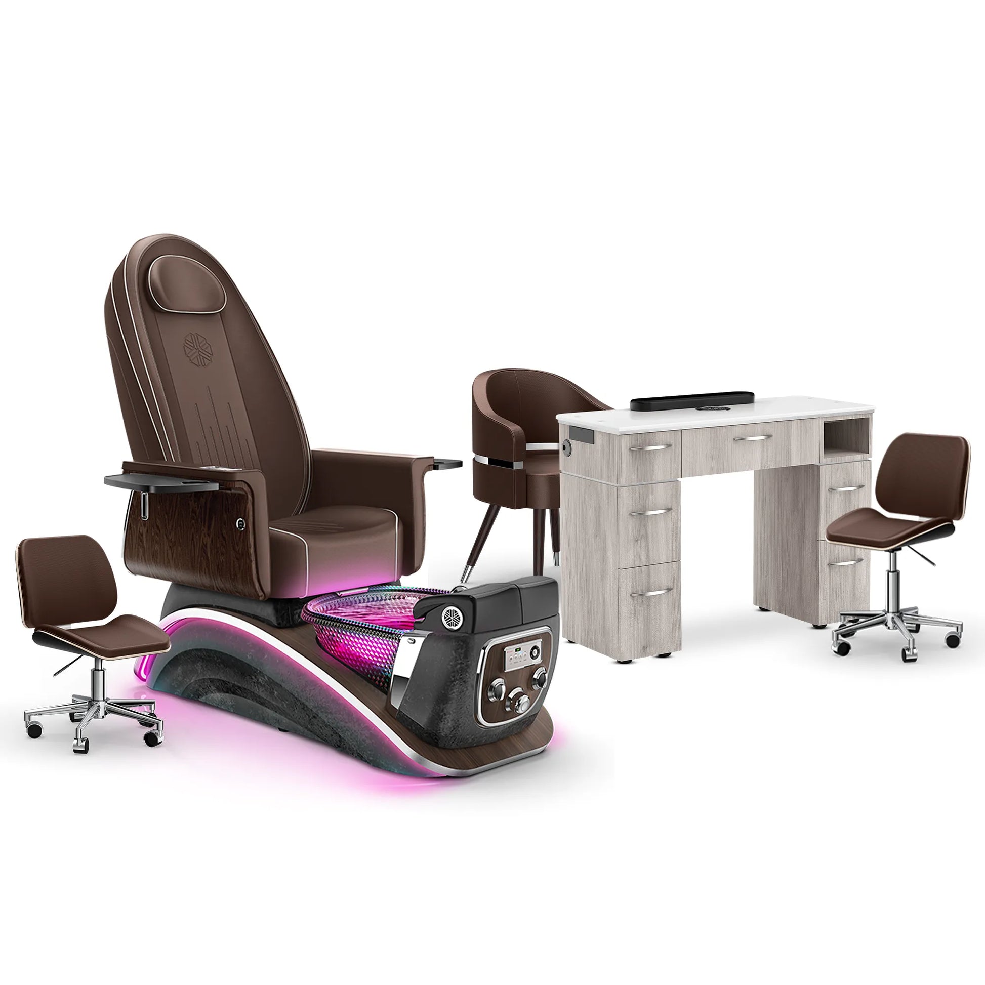 Mocha-Black Moonstone-Hazel Lexor Mystique Pedicure Chair and Matching Nail Table Set