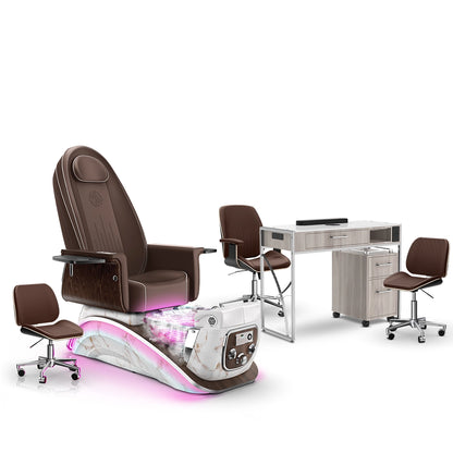 Mocha-White Moonstone-Hazel Lexor Mystique Pedicure Chair with Thera-Mist and Matching Nail Table Set