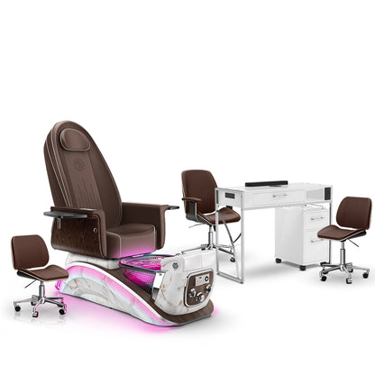 Mocha-White Moonstone-White Lexor Mystique Pedicure Chair and Matching Nail Table Set