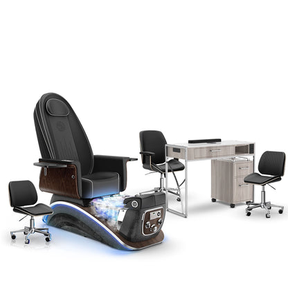 Noir-pr-Black Moonstone-Hazel Lexor Mystique Pedicure Chair with Thera-Mist and Matching Nail Table Set