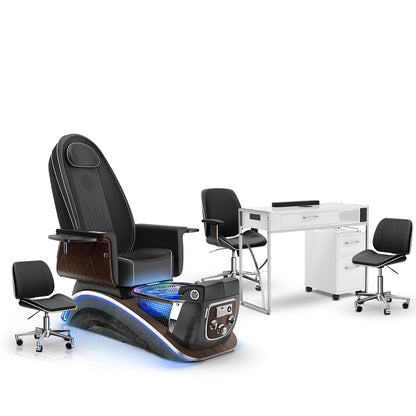 Noir-pr-Black Moonstone-White Lexor Mystique Pedicure Chair and Matching Nail Table Set