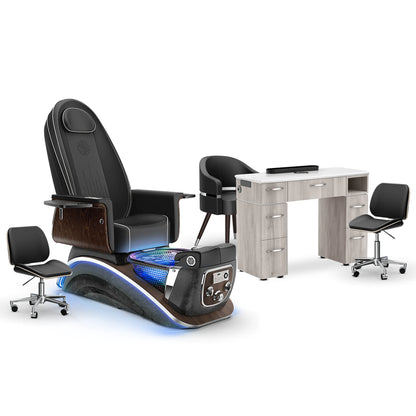 Noir-pr-Black Moonstone-Hazel Lexor Mystique Pedicure Chair and Matching Nail Table Set