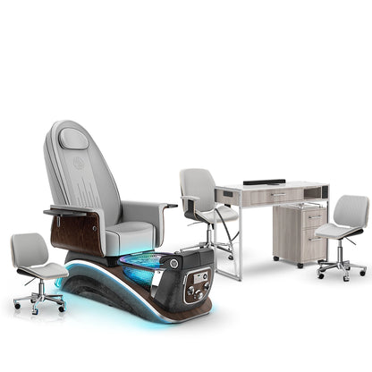 Platinum-pr-Black Moonstone-Hazel Lexor Mystique Pedicure Chair and Matching Nail Table Set