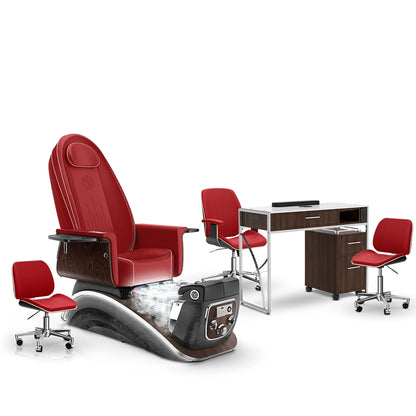 Scarlet-Black Moonstone-Dark Walnut Lexor Mystique Pedicure Chair with Thera-Mist and Matching Nail Table Set