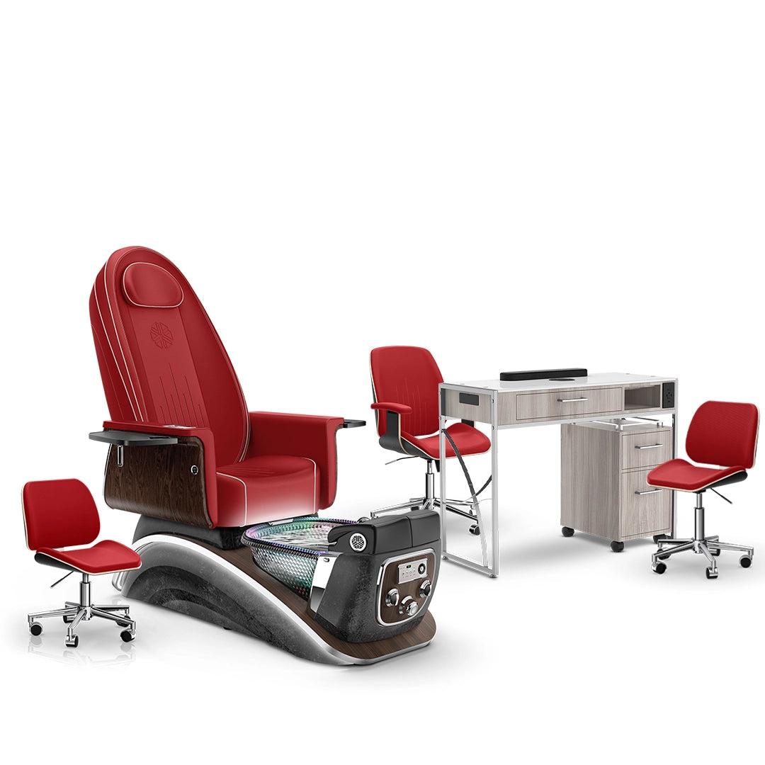 Scarlet-Black Moonstone-Hazel Lexor Mystique Pedicure Chair and Matching Nail Table Set