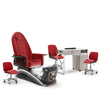 Scarlet-Black Moonstone-Hazel Lexor Mystique Pedicure Chair with Thera-Mist and Matching Nail Table Set