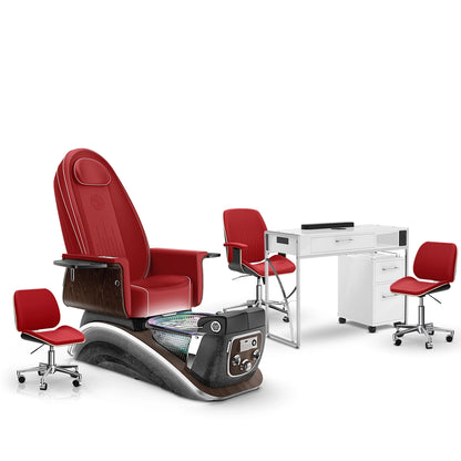 Scarlet-Black Moonstone-White Lexor Mystique Pedicure Chair and Matching Nail Table Set