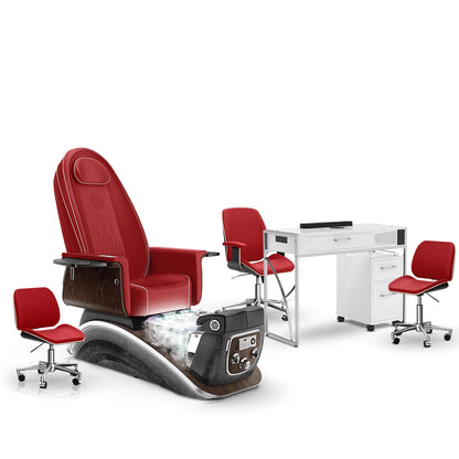 Scarlet-Black Moonstone-White Lexor Mystique Pedicure Chair with Thera-Mist and Matching Nail Table Set