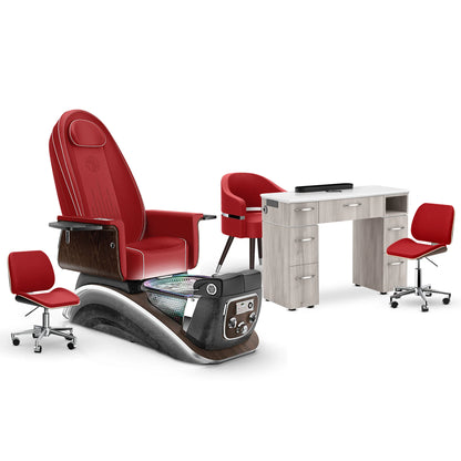 Scarlet-Black Moonstone-Hazel Lexor Mystique Pedicure Chair and Matching Nail Table Set