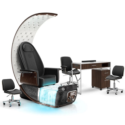 Noir-pr-Black Moonstone-Dark Walnut Lexor PRIVÉ Lounge Pedicure Chair  with Thera-Mist and Matching PRIVÉ Nail Table Set