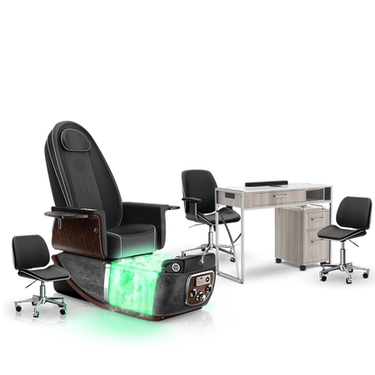 Noir-pr-Black Moonstone-Hazel Lexor PRIVÉ ONE Pedicure Chair with Thera-Mist and Matching PRIVÉ Nail Table Set