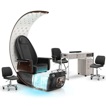 Noir-pr-Black Moonstone-Hazel Lexor PRIVÉ Lounge Pedicure Chair  with Thera-Mist and Matching PRIVÉ Nail Table Set