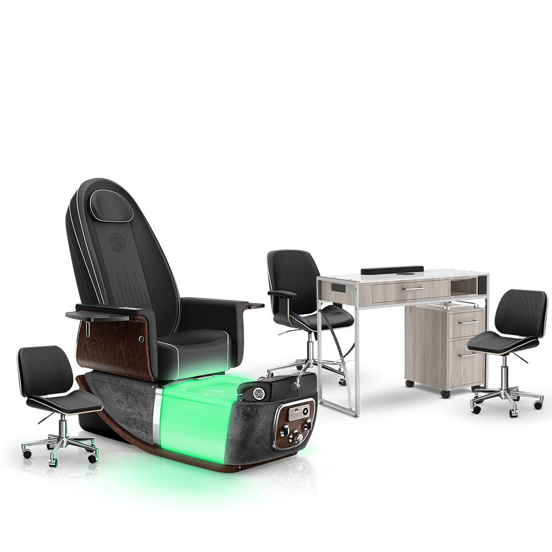 Noir-pr-Black Moonstone-Hazel Lexor PRIVÉ ONE Pedicure Chair and Matching PRIVÉ Nail Table Set