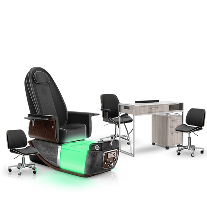 Noir-pr-Black Moonstone-Hazel Lexor PRIVÉ ONE Pedicure Chair and Matching PRIVÉ Nail Table Set