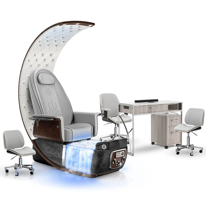 Platinum-pr-Black Moonstone-Hazel Lexor PRIVÉ Lounge Pedicure with Thera-Mist Chair and Matching PRIVÉ Nail Table Set