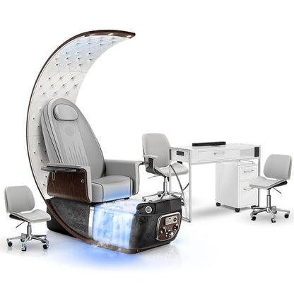 Platinum-pr-Black Moonstone-White Lexor PRIVÉ Lounge Pedicure with Thera-Mist Chair and Matching PRIVÉ Nail Table Set