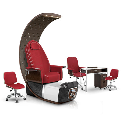 PRIVÉ Lounge Pedicure Scarlet Cushion, Black Moonstone Base, Dark Walnut PRIVÉ Matching Table Set