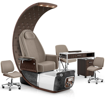 Claystone-Black Moonstone-Dark Walnut Lexor PRIVÉ Lounge Pedicure Chair and Matching PRIVÉ Nail Table Set