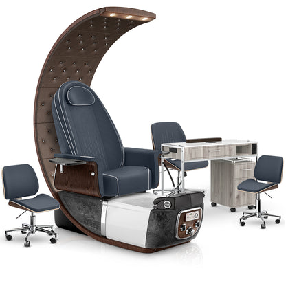 Midnight-Black Moonstone-Hazel Lexor PRIVÉ Lounge Pedicure Chair and Matching PRIVÉ Nail Table Set