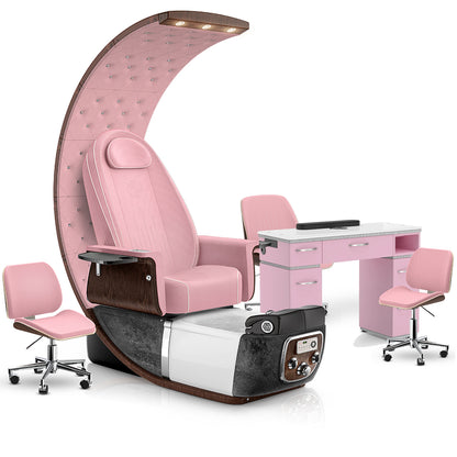 Ice Pink-Black Moonstone-Ice Pink-Pink Lexor PRIVÉ Lounge Pedicure Chair and Matching PRIVÉ Nail Table Set