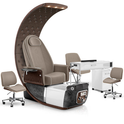 Claystone-Black Moonstone-White Lexor PRIVÉ Lounge Pedicure Chair and Matching PRIVÉ Nail Table Set