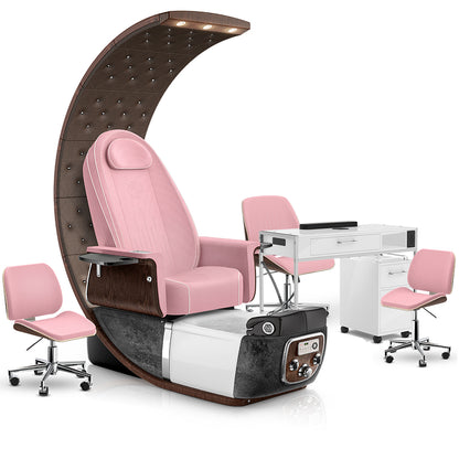 Ice Pink-Black Moonstone-Cola-White Lexor PRIVÉ Lounge Pedicure Chair and Matching PRIVÉ Nail Table Set