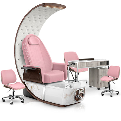 Ice Pink-White Moonstone-Opal-Hazel Lexor PRIVÉ Lounge Pedicure Chair and Matching PRIVÉ Nail Table Set