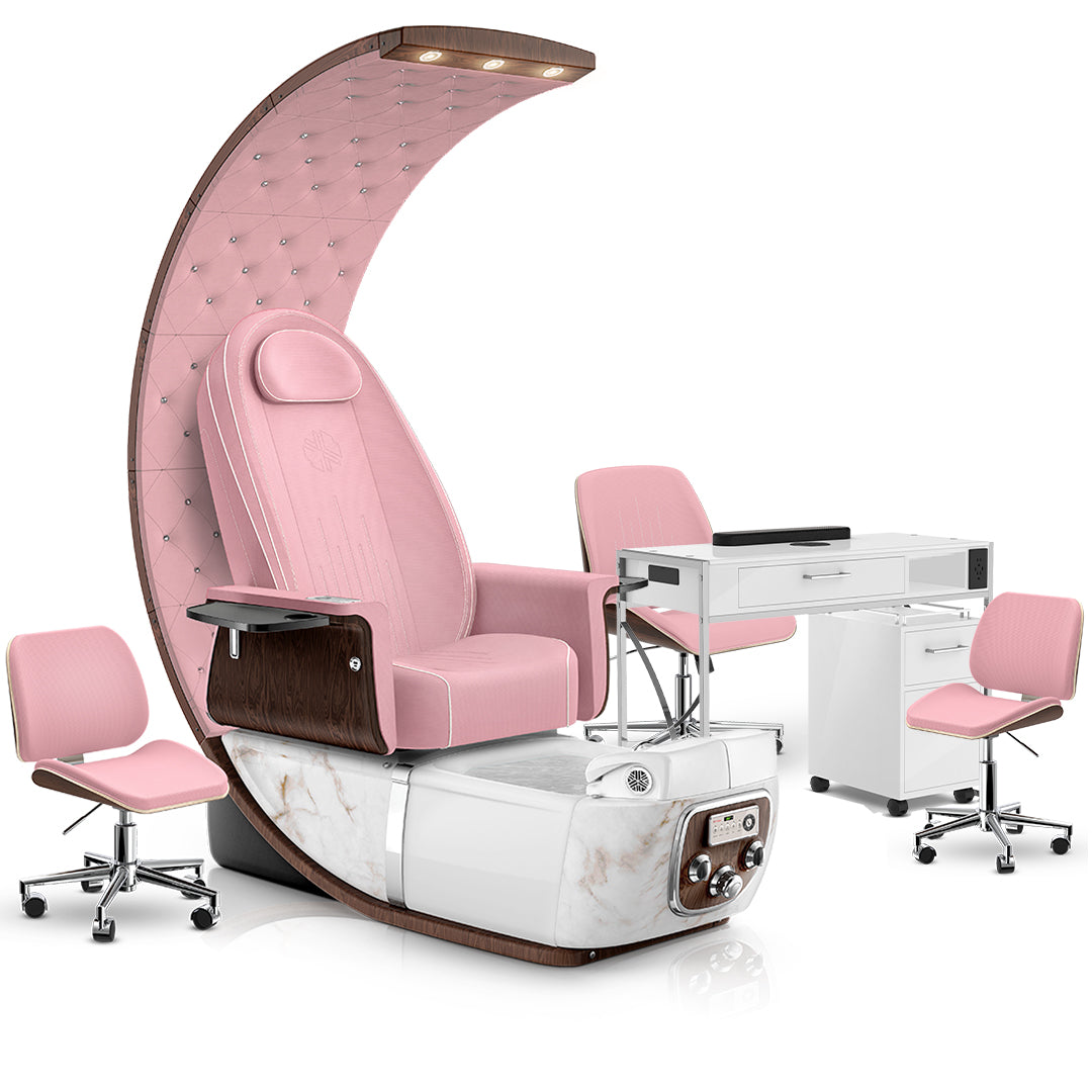 Ice Pink-White Moonstone-Ice Pink-White Lexor PRIVÉ Lounge Pedicure Chair and Matching PRIVÉ Nail Table Set